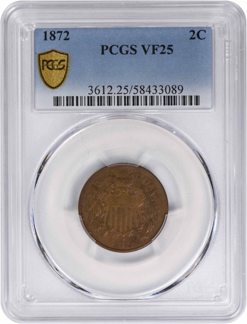 PCGS VF 1872 United States 2C Two Cent Coin (1 of 4)