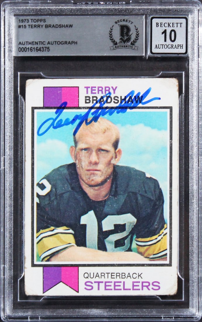Terry Bradshaw Signed 1973 Topps #15 Card Gem Mint 10 Beckett Authenticated (1 of 2)