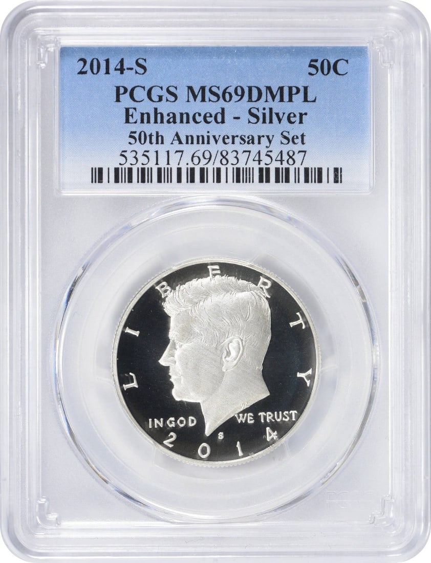 2014-S Kennedy Half Dollar MS69DMPL PCGS Special Strike 90% Silver: 2014-S Kennedy Half Dollar MS69DMPL PCGS Special Strike 90% Silver This 2014-S Silver Kennedy Half Dollar is a remarkable collectible, featuring a special strike and graded MS69 by PCGS. Crafted from 