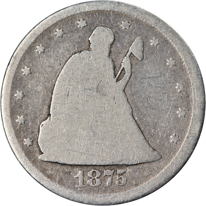 1875 Carson City 20 Cent Silver Coin Nice G Grade: 1875 Carson City 20 Cent Silver Coin Nice G Grade 1875-CC Twenty (20) Cent Piece in circulated condition with nice eye appeal. The coin is described as Nice G, with nice color and surfaces. It is a to