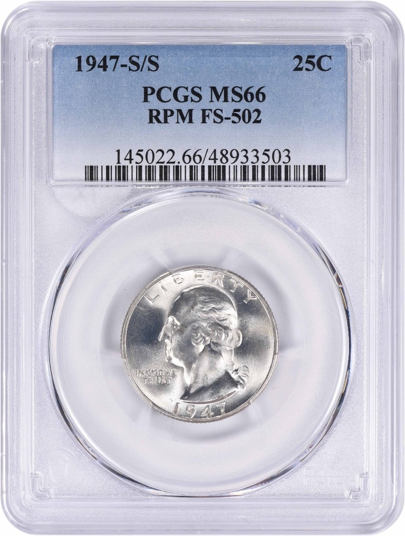 1947-S Washington Silver Quarter MS66 PCGS Uncirculated 25C: 1947-S Washington Silver Quarter MS66 PCGS Uncirculated 25C This 1947-S/S Washington Silver Quarter is a remarkable piece for collectors, featuring a high-grade MS66 certification from PCGS. Minted in