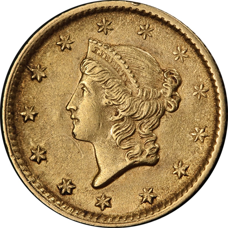 1853 Philadelphia Liberty Gold Dollar AU BU Strong Strike: 1853 Philadelphia Liberty Gold Dollar AU BU Strong Strike This is an original 1853-P Type 1 Liberty Gold $1 coin from the United States. The coin features a strong strike, attractive luster, and appea