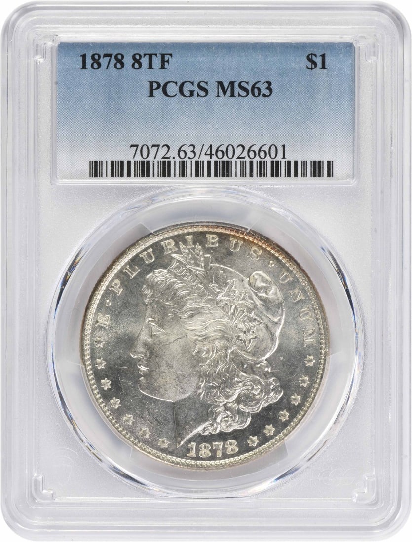 1878 Morgan Silver Dollar MS63 PCGS Uncirculated 90% Silver: 1878 Morgan Silver Dollar MS63 PCGS Uncirculated 90% Silver This 1878 Morgan Silver Dollar is a stunning example of U.S. numismatic history, featuring a high grade of MS63 certified by PCGS. Struck at