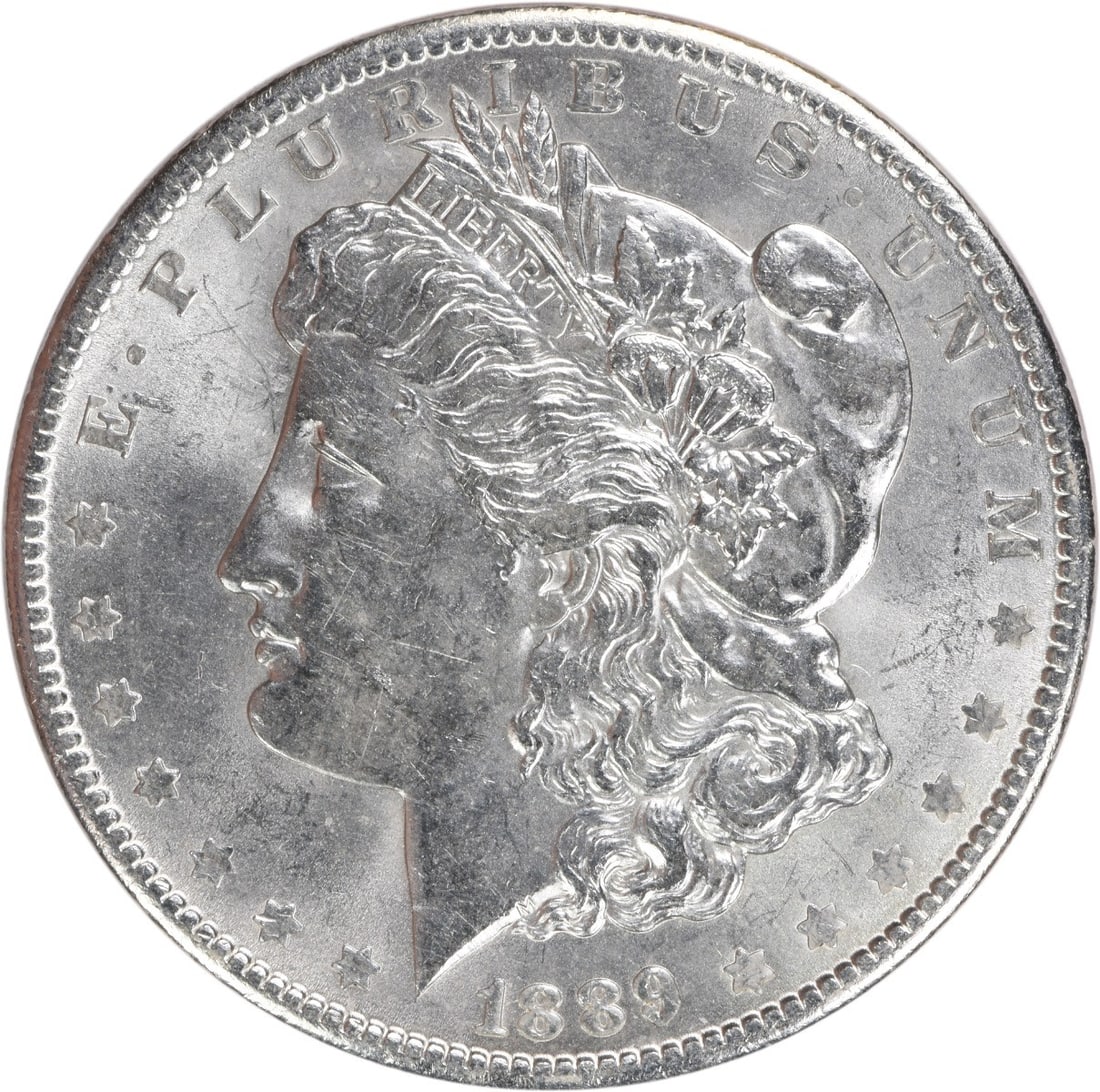 Uncirculated 1889 Morgan Dollar Silver Choice BU No Mint Mark: Uncirculated 1889 Morgan Dollar Silver Choice BU No Mint Mark This 1889 Morgan Silver Dollar is an uncirculated coin graded as Choice BU. It is composed of silver and was minted in the United States w