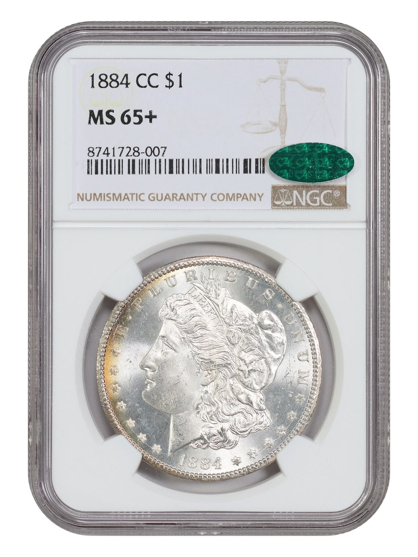 1884 Carson City Morgan Dollar $1 NGC MS65+ CAC: 1884 Carson City Morgan Dollar $1 NGC MS65+ CAC 1884-CC Morgan Dollar $1 certified by NGC and designated MS65+. This Carson City issue is uncirculated and pre-owned, with certification number 87417280