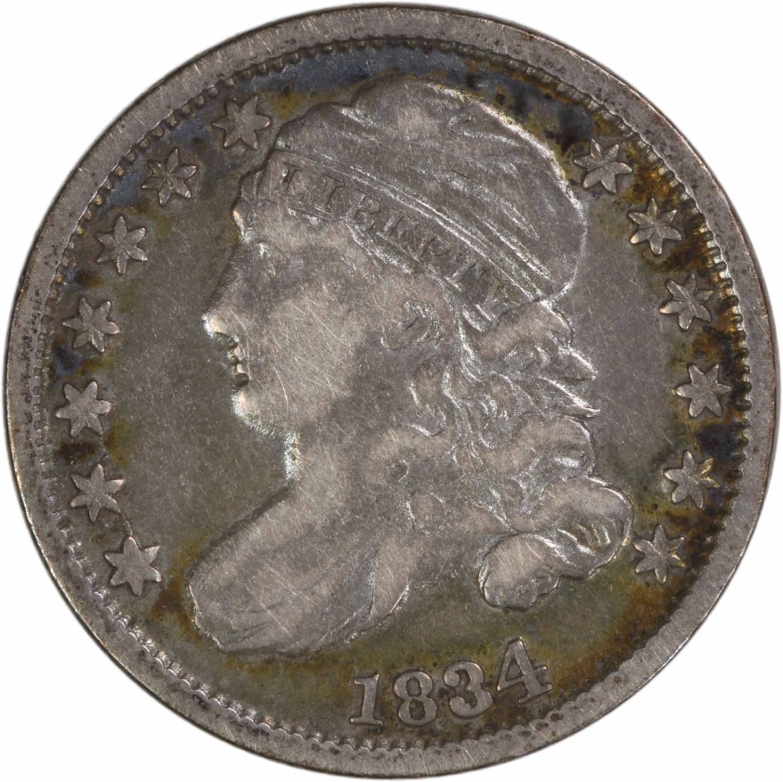 Capped Bust Dime 1834 Philadelphia VF Grade Uncertified 10C Silver Coin (1 of 2)