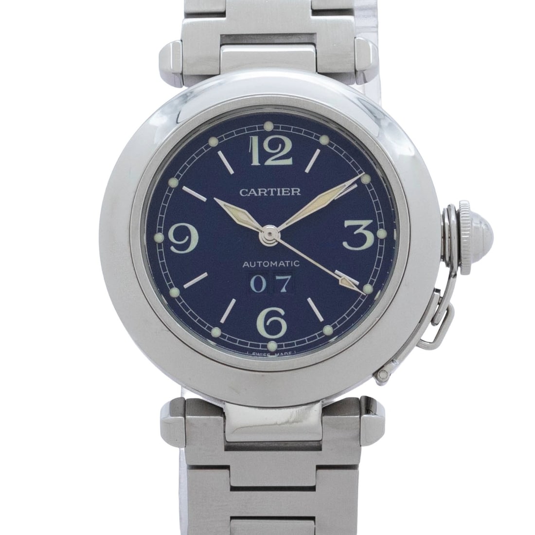 Cartier W31047M7 Pasha C automatic wristwatch blue dial with box (1 of 9)