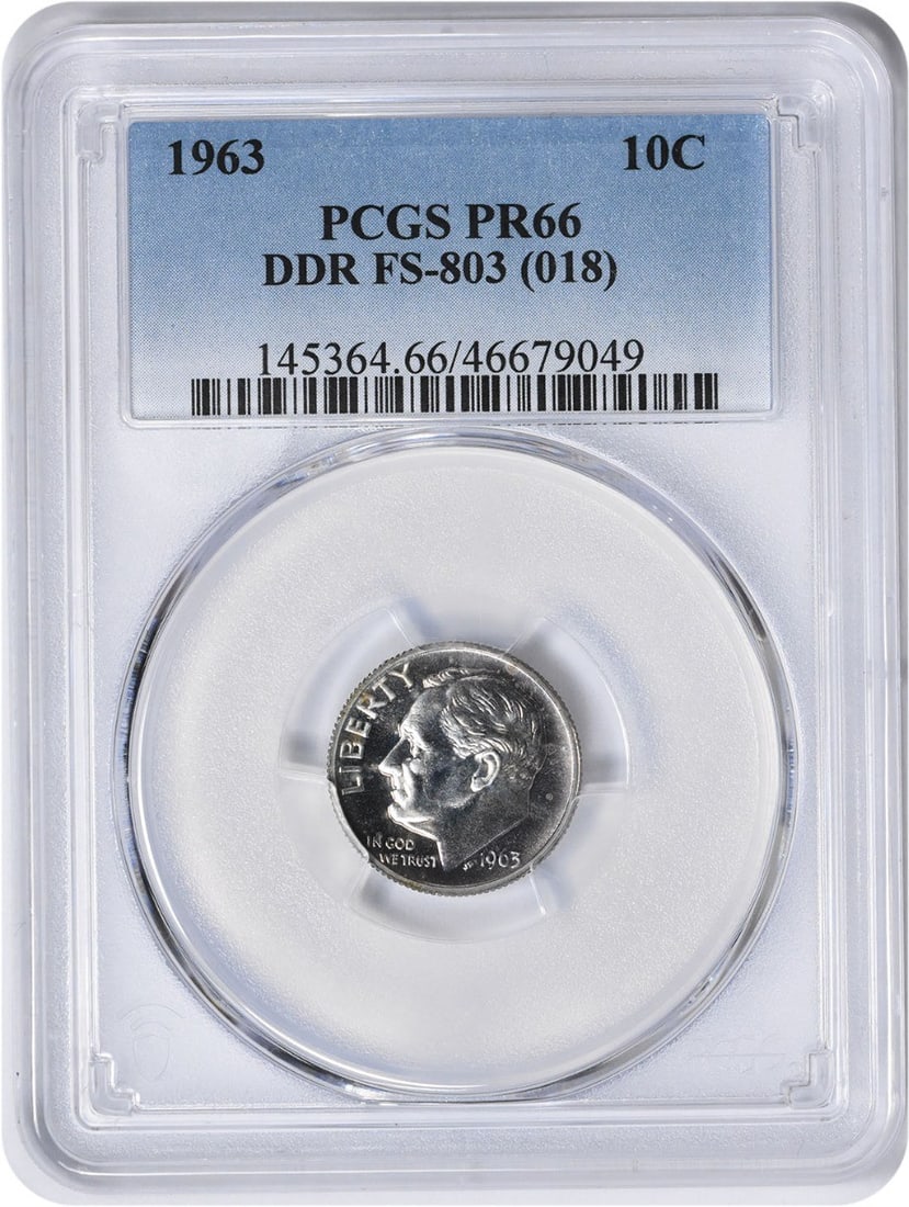 1963 Roosevelt Silver Dime PR66 Proof PCGS Uncirculated: 1963 Roosevelt Silver Dime PR66 Proof PCGS Uncirculated This 1963 Roosevelt Silver Dime is a stunning example of U.S. minting, graded PR66 by PCGS. It features a proof strike and is composed of 90% si
