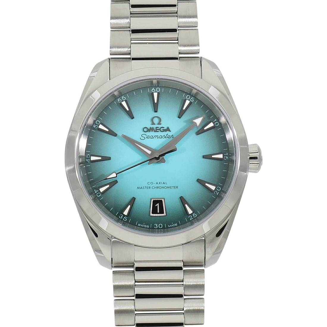 OMEGA Seamaster Aqua Terra Turquoise Dial Automatic Wristwatch: OMEGA Seamaster Aqua Terra Turquoise Dial Automatic Wristwatch This OMEGA Seamaster Aqua Terra wristwatch features a striking turquoise dial and an automatic movement. Designed for men, it offers anal