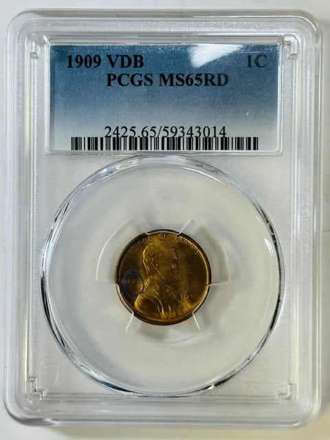 1909 Philadelphia Lincoln Cent PCGS MS-65 RD Partial R: 1909 Philadelphia Lincoln Cent PCGS MS-65 RD Partial R This 1909 Lincoln cent is composed of copper and was minted in Philadelphia. Graded MS-65 Red by PCGS, it is a well-preserved example from the fi
