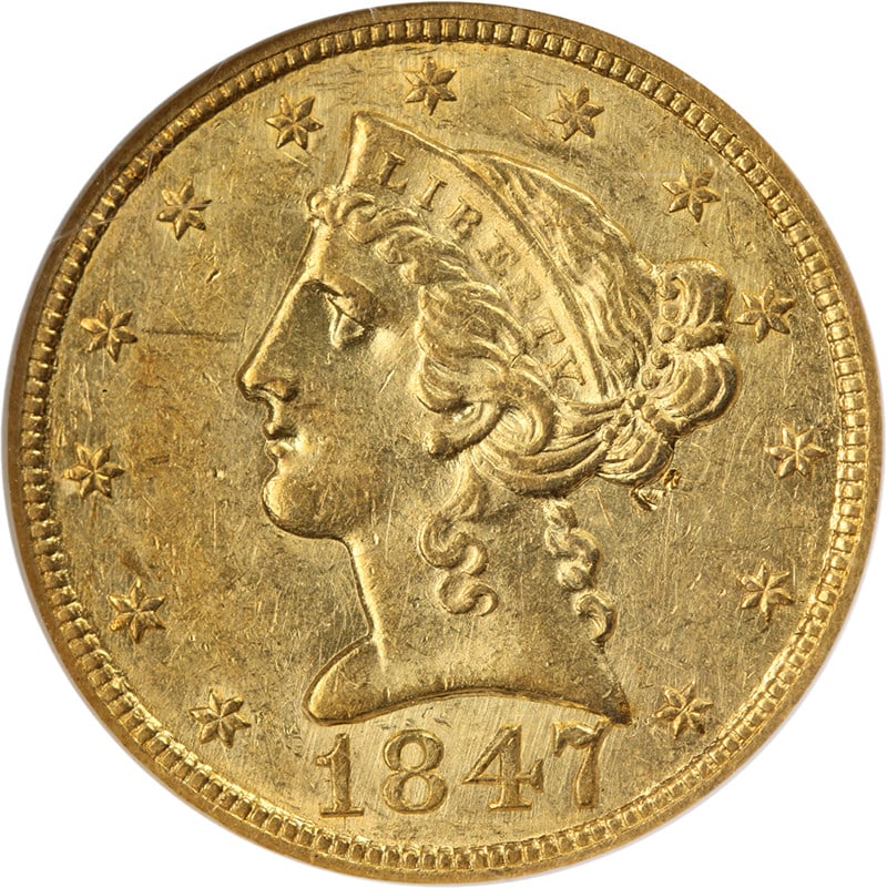 NGC AU58 1847-C $5 Liberty Gold Coin Key Date Charlotte Mint (1 of 4)