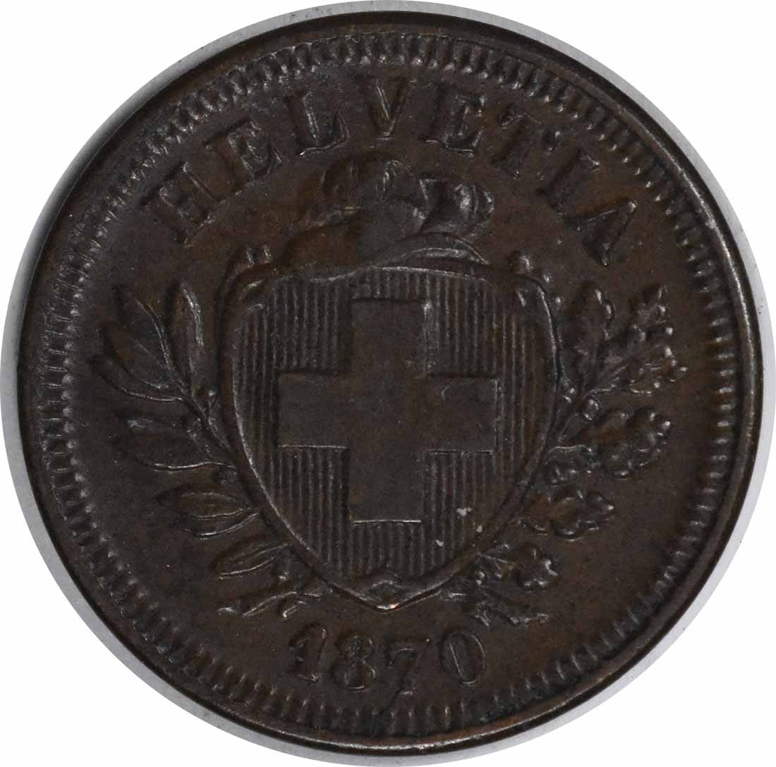 Switzerland 1870 B 1 Rappen Coin Extra Fine XF Uncertified KM3.1 (1 of 2)