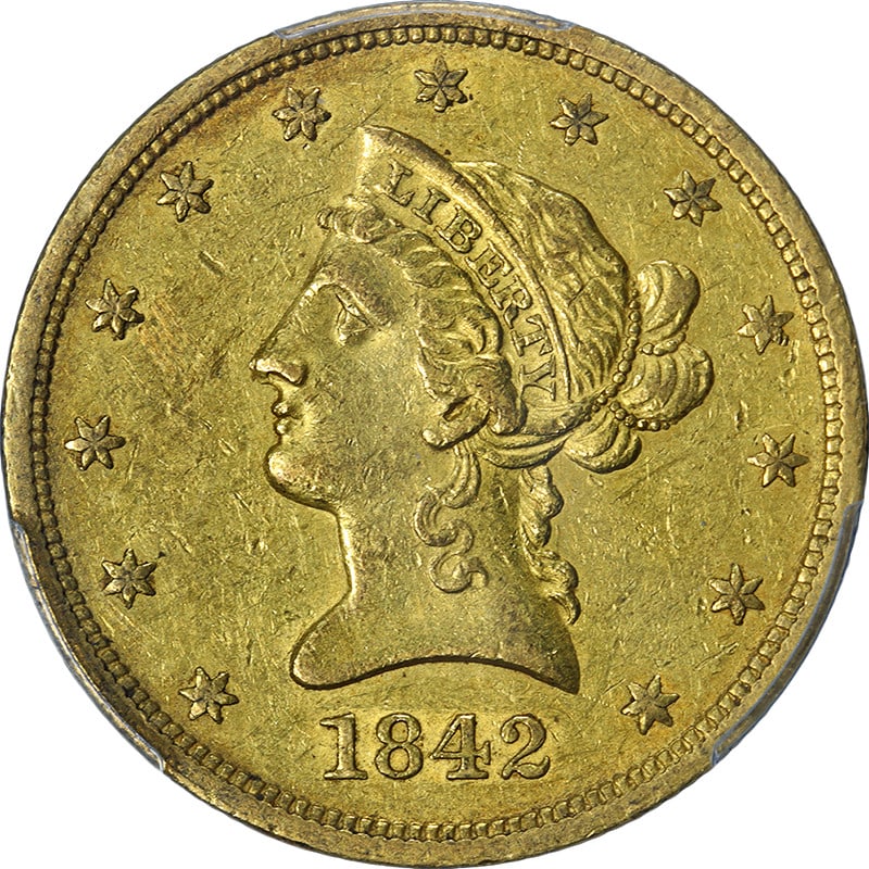 PCGS XF45 United States 1842-P Liberty $10 Gold Coin Large Date (1 of 4)
