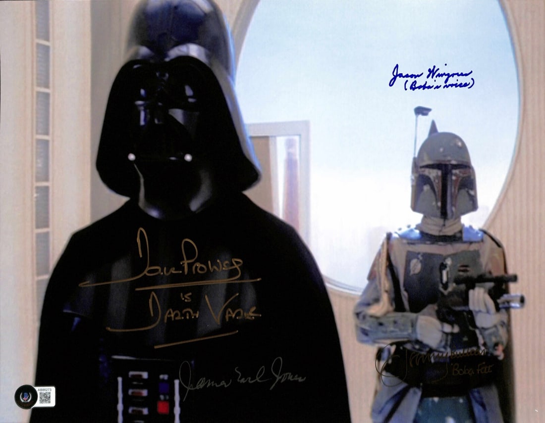 Empire Strikes Back 11x14 Photo Signed by Four with Beckett LOA: Empire Strikes Back 11x14 Photo Signed by Four with Beckett LOA This is an original 11x14 color photograph from Star Wars: The Empire Strikes Back, featuring autographs from four actors: James Earl Jo