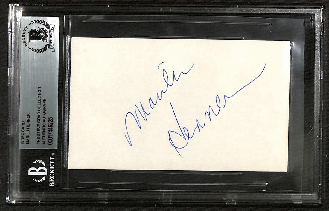 Beckett slabbed Marilu Henner autograph index card: Beckett slabbed Marilu Henner autograph index card This is a signed index card featuring the autograph of actress Marilu Henner. The signature has been authenticated and encapsulated by Beckett Authen