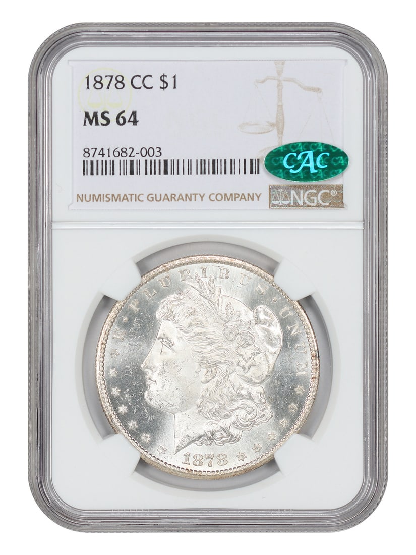1878 Carson City Morgan Dollar NGC CAC MS64 First Year Issue: 1878 Carson City Morgan Dollar NGC CAC MS64 First Year Issue 1878-CC Morgan Dollar $1 certified by NGC and CAC graded MS64. This is a popular first-year Morgan from the Carson City Mint, with outstand