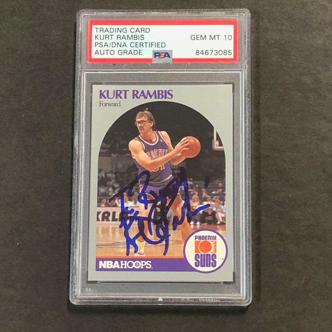 1990 NBA Hoops #241 Kurt Rambis Autographed Card PSA Slabbed: 1990 NBA Hoops #241 Kurt Rambis Autographed Card PSA Slabbed This is a 1990 NBA Hoops #241 trading card signed by Kurt Rambis, a key player from the Phoenix Suns. The autograph has been authenticated 