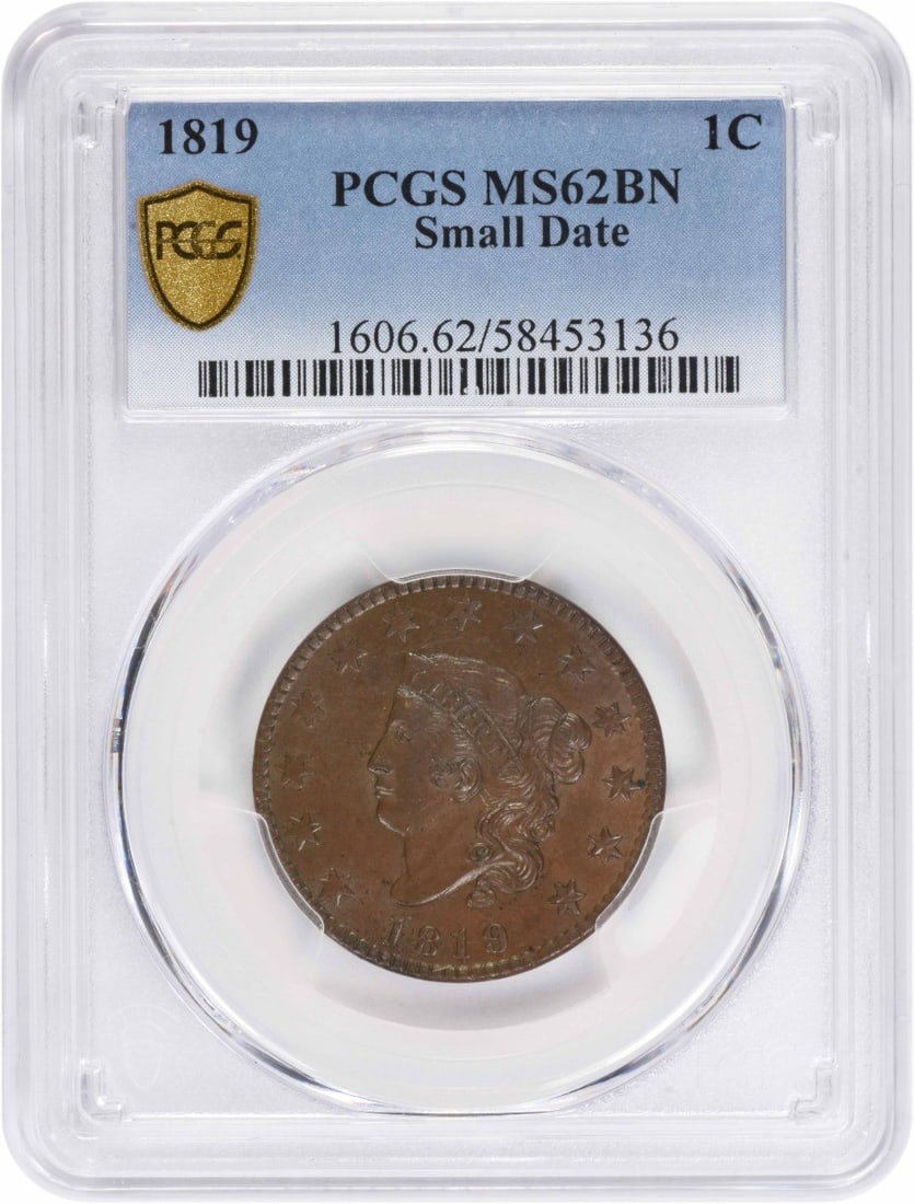 PCGS MS62BN 1819 Coronet Head Large Cent (1 of 4)