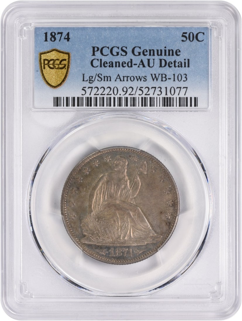 1874 Seated Liberty Half Dollar WB-103 PCGS Genuine Cleaned AU Detail (1 of 4)