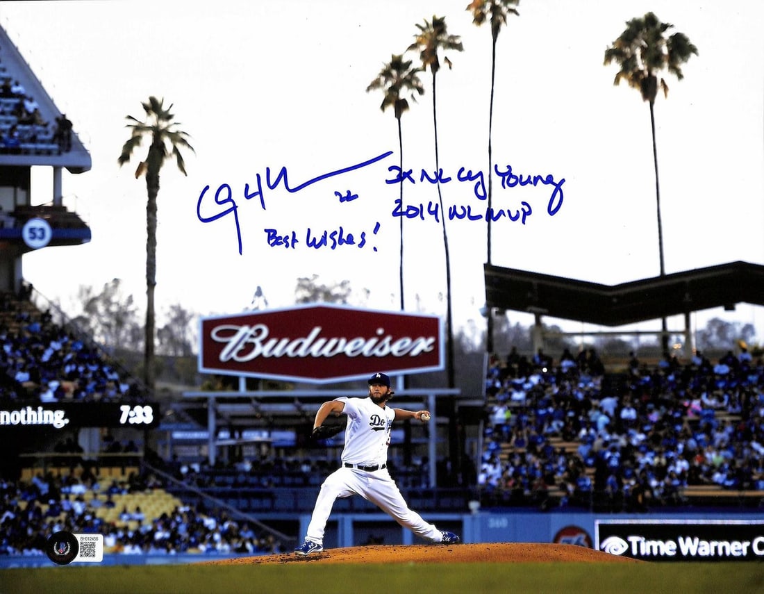 Beckett Authenticated Clayton Kershaw Signed 11x14 Dodgers Photo Inscribed (1 of 1)