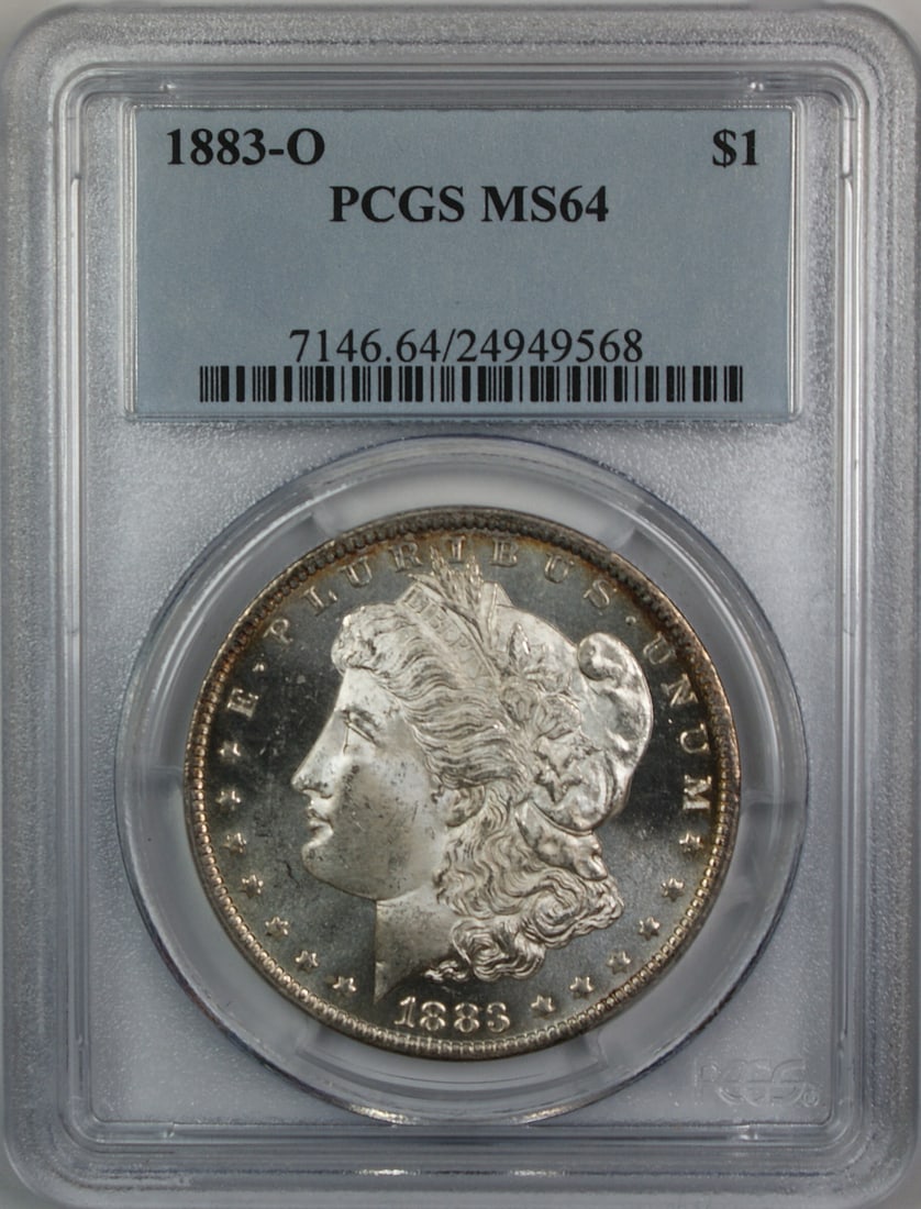 PCGS MS-64 1883-O Morgan Silver Dollar Proof Like: PCGS MS-64 1883-O Morgan Silver Dollar Proof Like This is an 1883-O Morgan Silver Dollar from the United States, graded MS-64 by PCGS. The coin is uncirculated and was minted in New Orleans. It is com