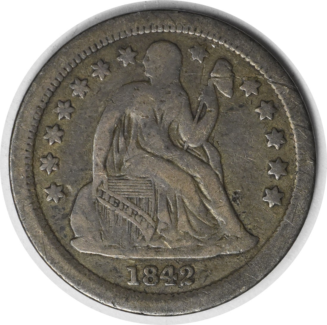 1842-O Liberty Seated Silver Dime VF 90% Silver New Orleans Mint: 1842-O Liberty Seated Silver Dime VF 90% Silver New Orleans Mint This 1842-O Liberty Seated Silver Dime is a remarkable collectible coin that showcases the artistry of designer Christian Gobrecht. Wit