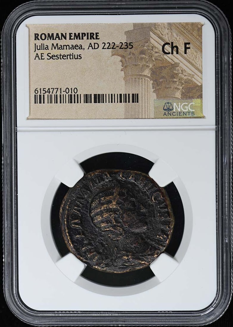 NGC Certified Julia Mamaea AE Sestertius Ancient Roman Empire Coin Ch F: NGC Certified Julia Mamaea AE Sestertius Ancient Roman Empire Coin Ch F This is an AE Sestertius coin from the Roman Empire, dating from the reign of Julia Mamaea between AD 222-235. The coin has been