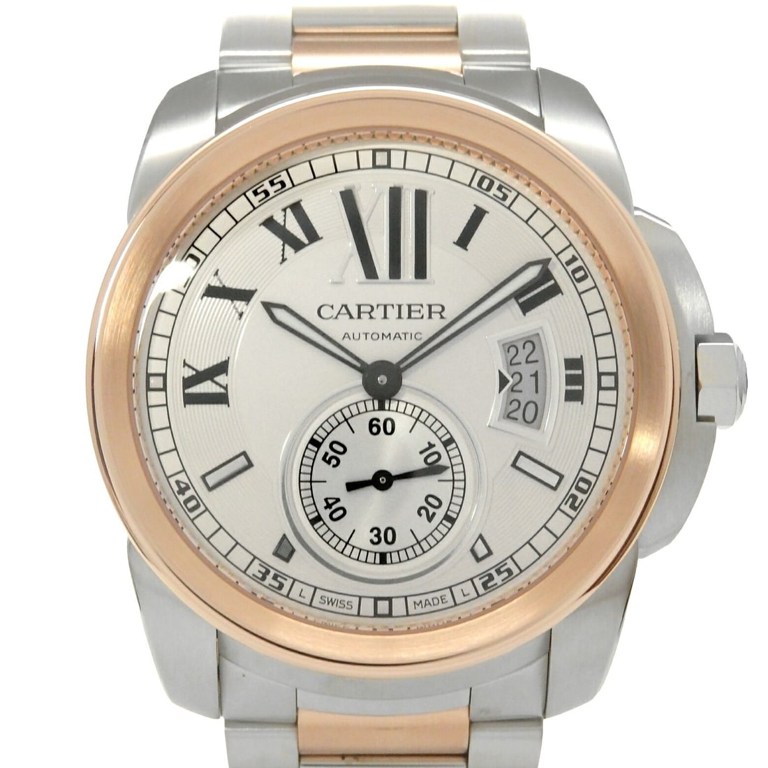 Cartier Calibre de Cartier Men's Silver Dial Wristwatch: Cartier Calibre de Cartier Men's Silver Dial Wristwatch This is a pre-owned Cartier Calibre de Cartier W7100036 men's wristwatch featuring a silver dial. Made in Switzerland, this luxury timepiece com