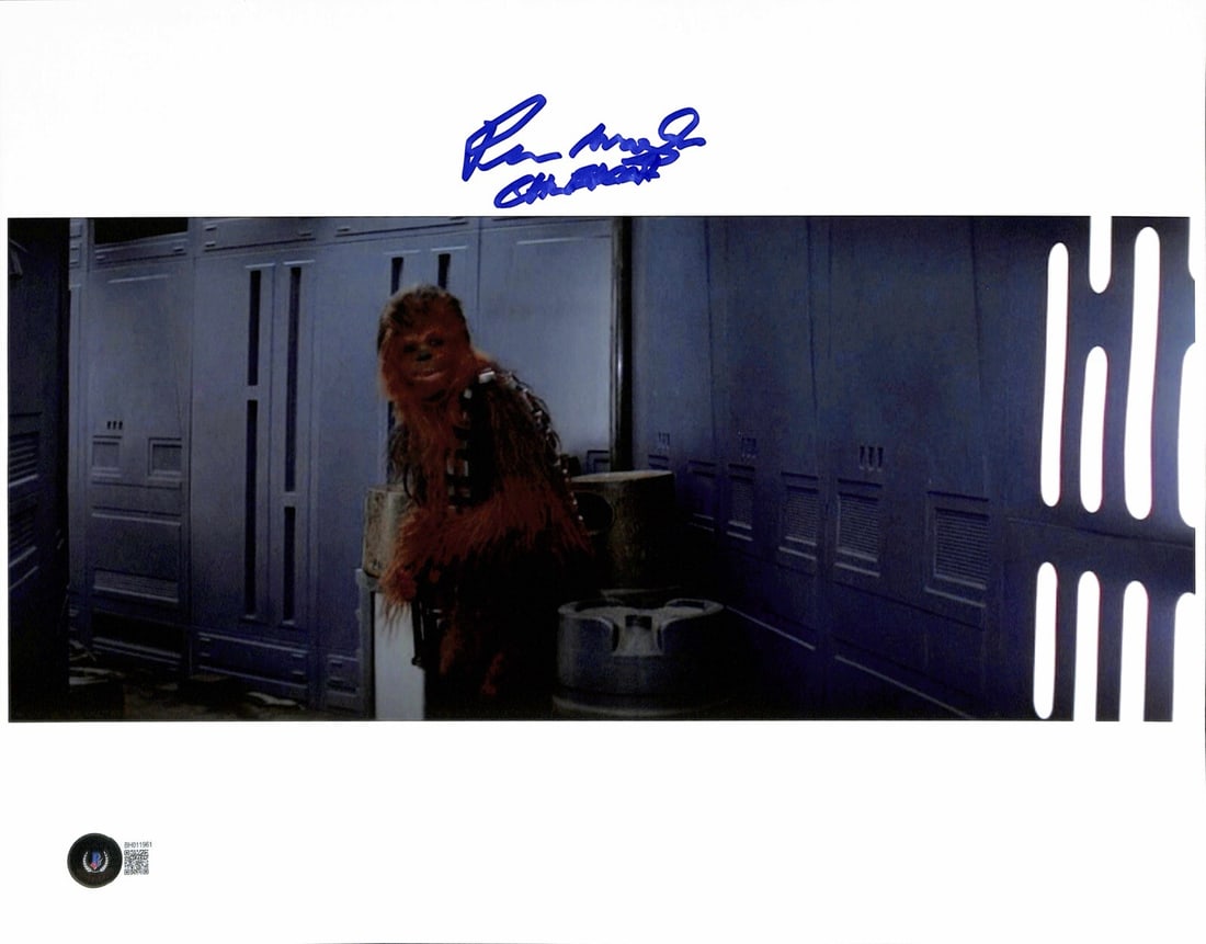 11x14 Star Wars Photo Signed by Peter Mayhew as Chewbacca Beckett Authenticated: 11x14 Star Wars Photo Signed by Peter Mayhew as Chewbacca Beckett Authenticated This is an original 11x14 photograph autographed by Peter Mayhew, known for his portrayal of Chewbacca in the Star Wars 