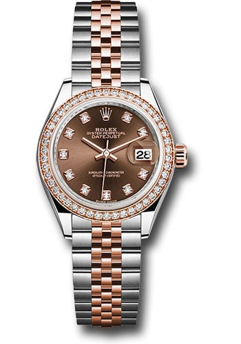 Rolex Datejust Lady 279381RBR Chocolate Diamond Dial Jubilee Bracelet 2018 Card: Rolex Datejust Lady 279381RBR Chocolate Diamond Dial Jubilee Bracelet 2018 Card This Rolex Datejust Lady features a chocolate diamond dial and a diamond bezel, complemented by a Jubilee bracelet. The 