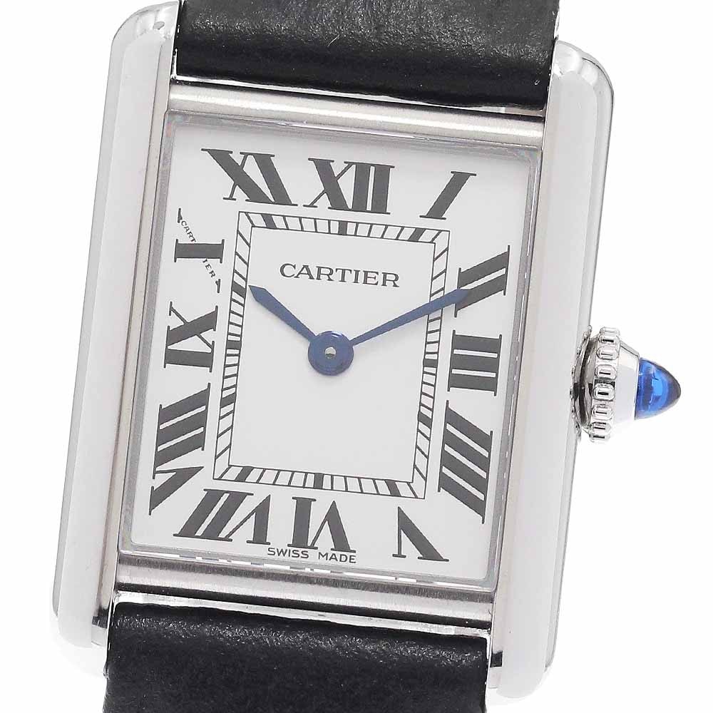 Cartier Tank Must SM Quartz Ladies Wristwatch Silver Dial Leather Strap (1 of 7)