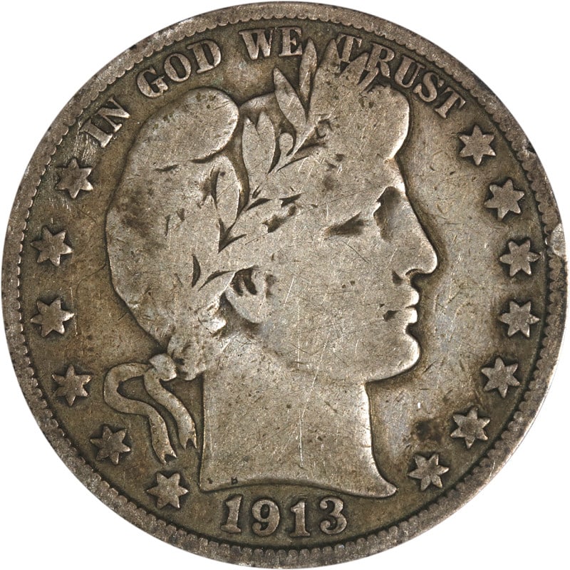 1913 Philadelphia Mint Barber Half Dollar Silver US Coin Circulated: 1913 Philadelphia Mint Barber Half Dollar Silver US Coin Circulated This is a 1913-P Barber Half Dollar minted in Philadelphia. The coin is composed of silver and is in circulated, pre-owned condition
