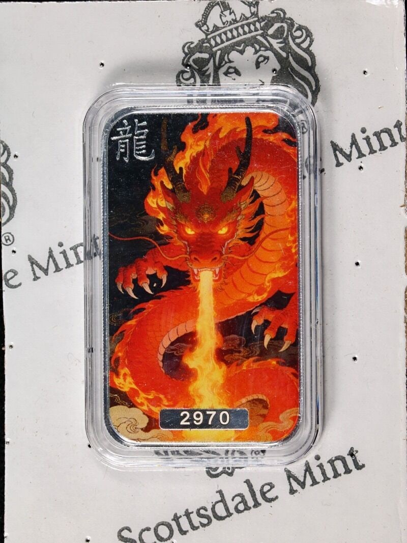 2026 Scottsdale Mint Lieyan Blazing Fire 1 Ounce Silver Bar (1 of 2)
