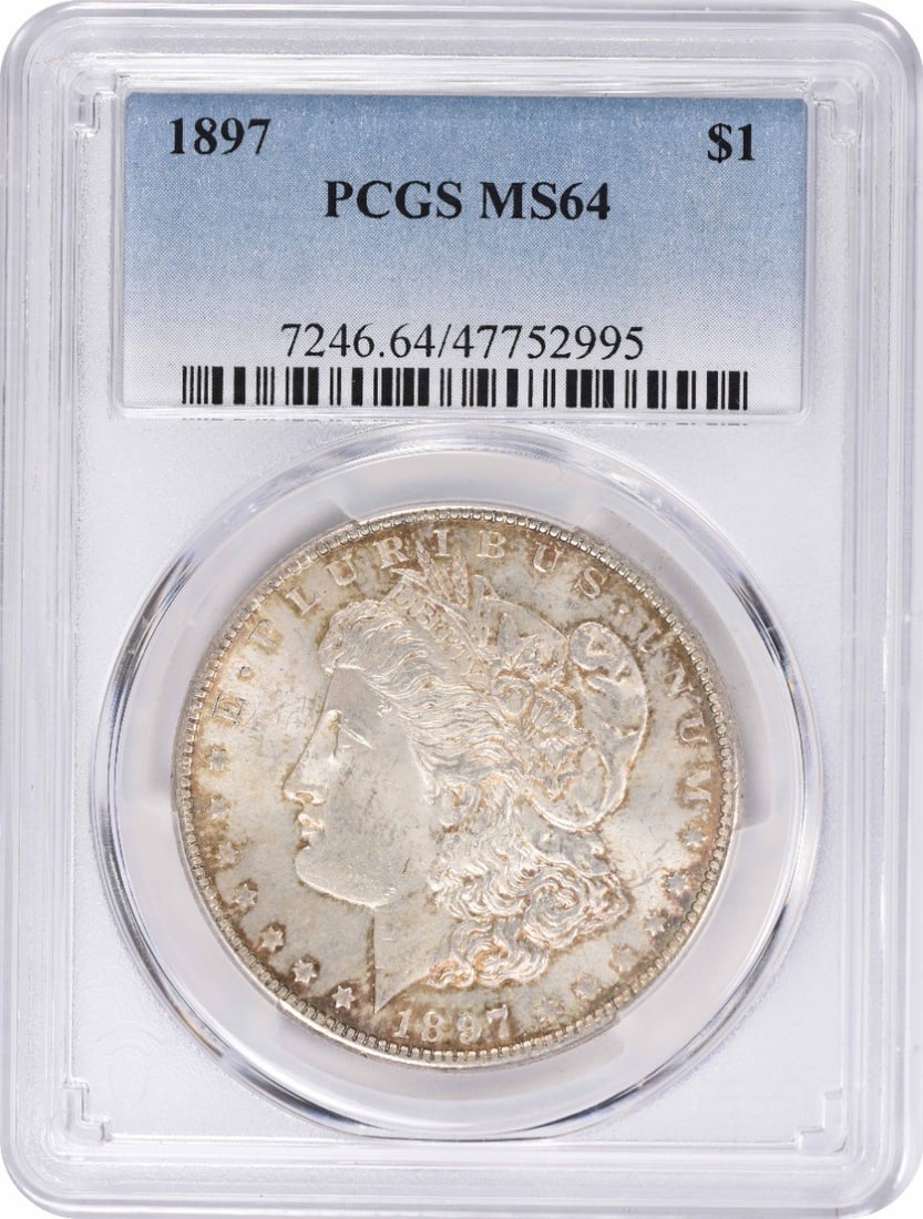 1897 Morgan Silver Dollar MS64 PCGS Uncirculated 90% Silver: 1897 Morgan Silver Dollar MS64 PCGS Uncirculated 90% Silver This 1897 Morgan Silver Dollar is a stunning example of American coinage, certified as MS64 by PCGS. Featuring a beautiful design by George 