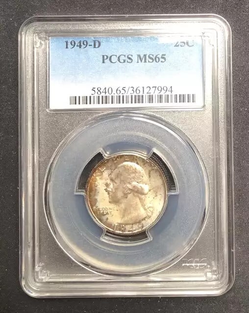 1949 D Quarter Dollar Silver Coin PCGS MS-65 Uncirculated: 1949 D Quarter Dollar Silver Coin PCGS MS-65 Uncirculated This 1949 D Quarter Dollar is a stunning example of silver coinage, certified by PCGS with a grade of MS-65, ensuring its high quality and unc