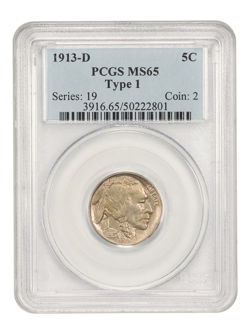 PCGS MS65 1913 D Buffalo Nickel Type 1 5C (1 of 4)