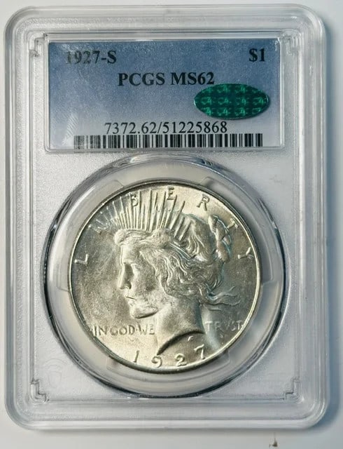 1927-S Peace Silver Dollar PCGS MS 62 CAC (1 of 2)