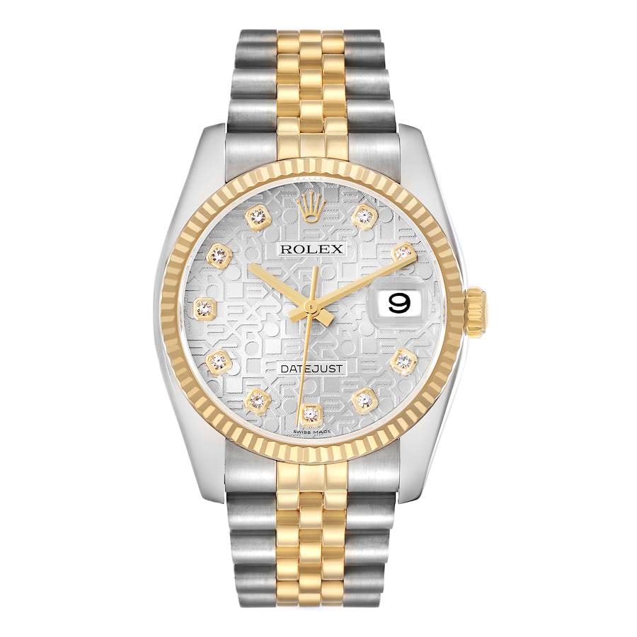 Rolex Datejust 116233 Mens Watch Anniversary Diamond Dial Jubilee Bracelet: Rolex Datejust 116233 Mens Watch Anniversary Diamond Dial Jubilee Bracelet Rolex Datejust wristwatch featuring an Anniversary Diamond Dial, fluted bezel, and D-Link Jubilee bracelet. This men's model 