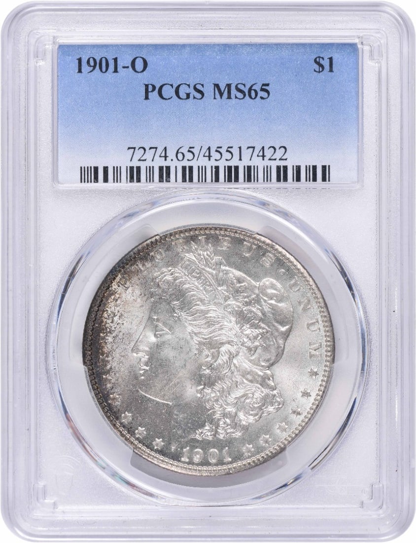 1901-O Morgan Silver Dollar MS65 PCGS Uncirculated Coin: 1901-O Morgan Silver Dollar MS65 PCGS Uncirculated Coin This 1901-O Morgan Silver Dollar is a stunning example of American numismatic history, graded MS65 by PCGS. Crafted from 90% silver and 10% copp