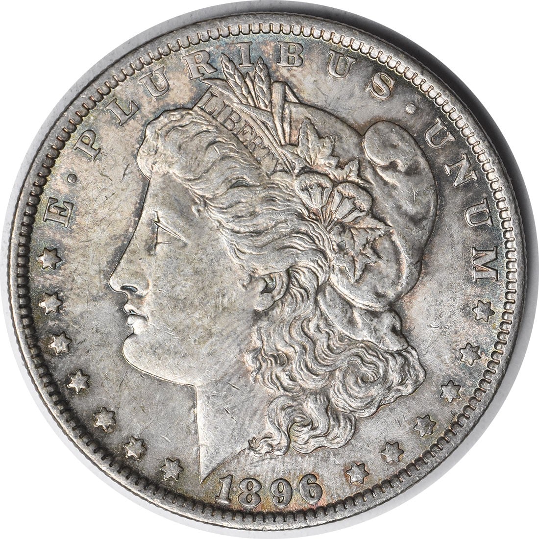 Choice BU 1896 Morgan Dollar Silver Coin Uncirculated Philadelphia Mint: Choice BU 1896 Morgan Dollar Silver Coin Uncirculated Philadelphia Mint This 1896 Morgan Silver Dollar is a choice brilliant uncirculated coin featuring attractive toning. It is composed of silver and