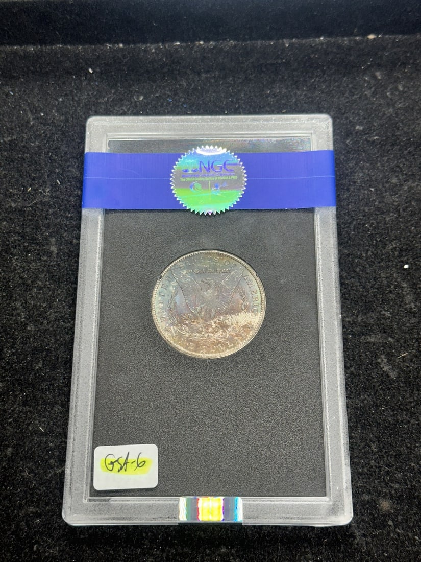 Carson City 1884 Morgan Silver Dollar NGC MS65 Rainbow Reverse GSA Holder: Carson City 1884 Morgan Silver Dollar NGC MS65 Rainbow Reverse GSA Holder This 1884-CC Morgan Silver Dollar features a rainbow-toned reverse and is encapsulated in a GSA holder with a chip. The coin i