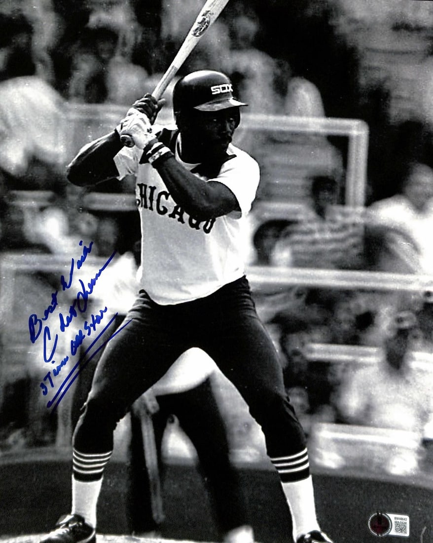 Beckett Authenticated Chet Lemon White Sox 11x14 Signed Inscribed Photo: Beckett Authenticated Chet Lemon White Sox 11x14 Signed Inscribed Photo This is a black-and-white 11x14 action photograph featuring Chet Lemon at the plate for the Chicago White Sox. The photo is hand