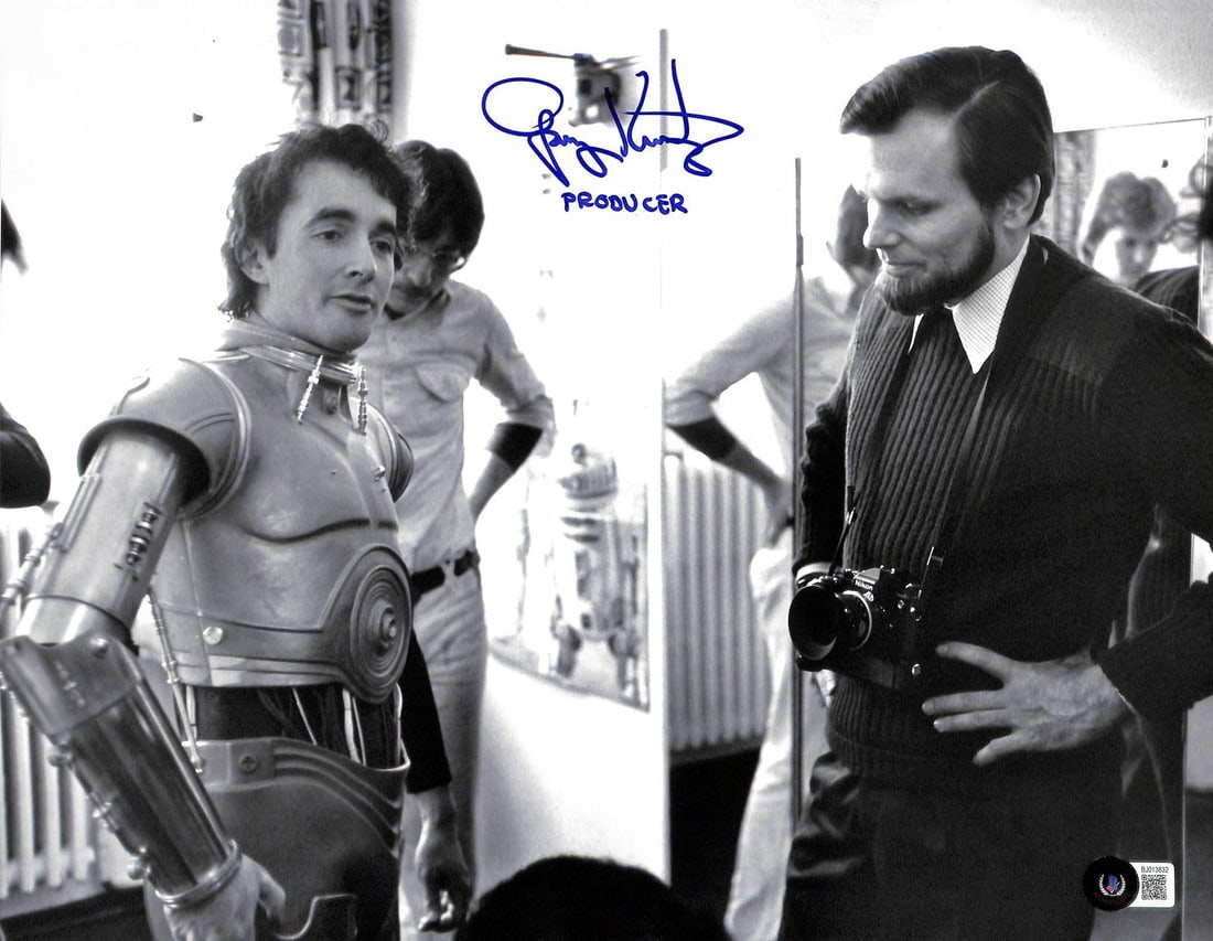 Beckett Authenticated Gary Kurtz Star Wars 11x14 B W Production Photo: Beckett Authenticated Gary Kurtz Star Wars 11x14 B W Production Photo This 11x14 black-and-white photograph from the production of Star Wars: A New Hope features a behind-the-scenes moment and is hand