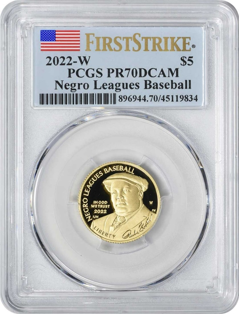 PCGS PR70DCAM First Strike 2022-W Negro Leagues Baseball $5 Gold Coin (1 of 2)