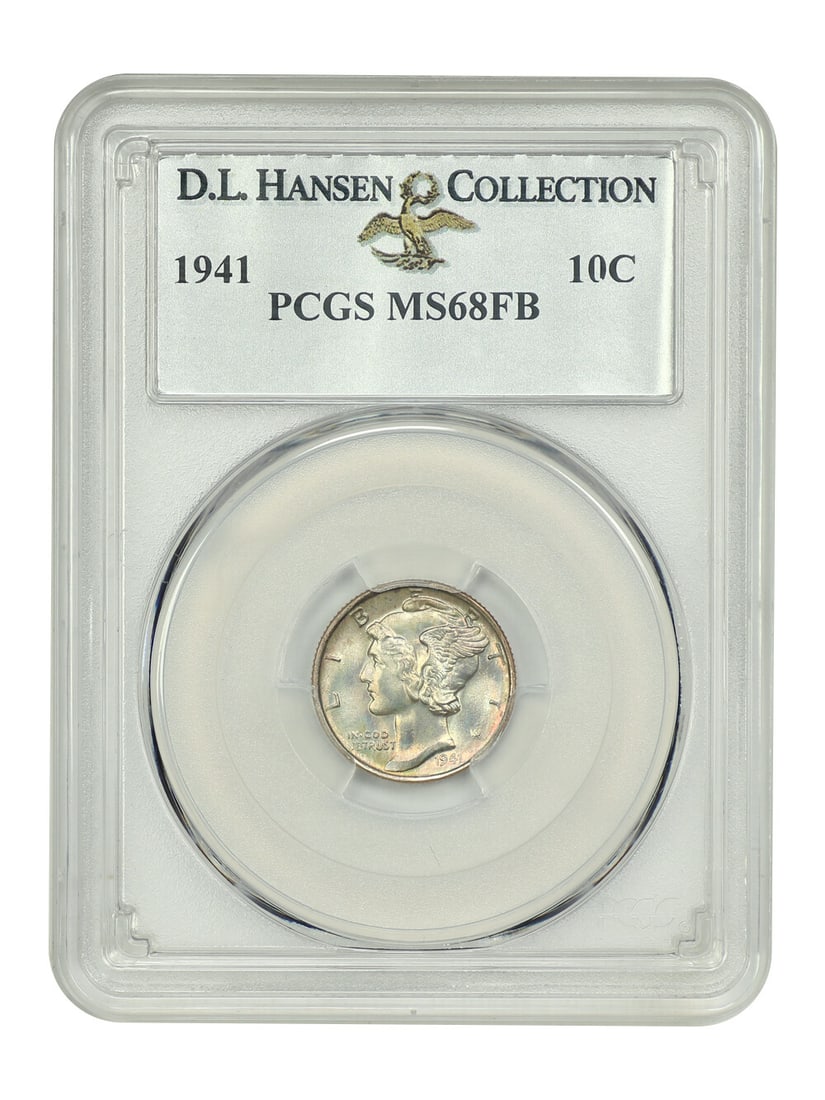 Mercury Dime 1941 10C PCGS MS68FB Philadelphia: Mercury Dime 1941 10C PCGS MS68FB Philadelphia This 1941 Mercury Dime is certified by PCGS and graded MS68FB. Struck in Philadelphia, it is an uncirculated 10C coin with certification number 25006660.