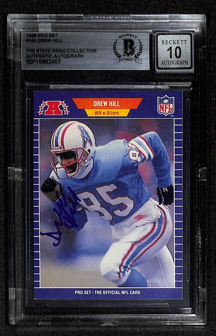1989 Pro Set Houston Oilers card signed by Drew Hill Beckett 10 (1 of 1)