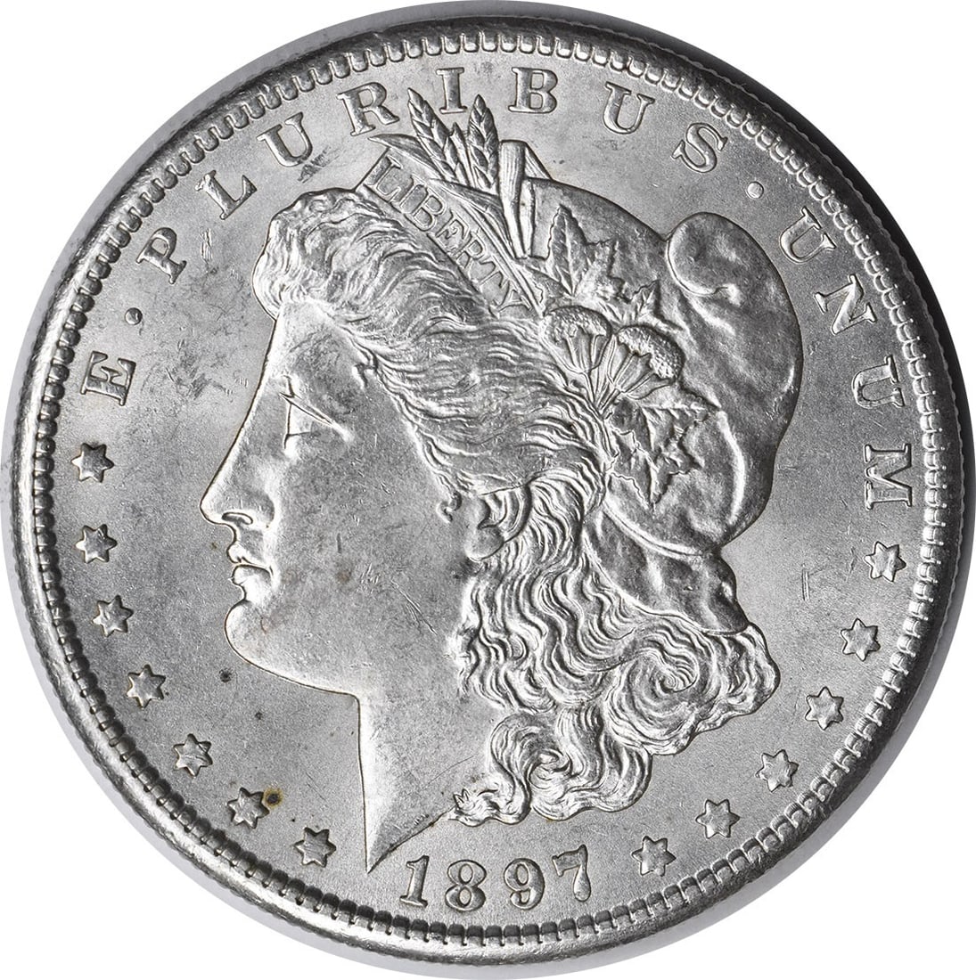 Uncirculated 1897-S Silver Dollar Morgan Series Choice BU Uncertified: Uncirculated 1897-S Silver Dollar Morgan Series Choice BU Uncertified This is an 1897-S Morgan Silver Dollar from the United States, featuring the San Francisco mint mark. The coin is composed of silv