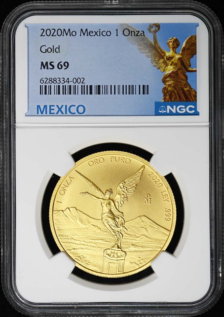 2020 Mexico 1 Onza Gold Coin NGC MS69 Limited Mintage: 2020 Mexico 1 Onza Gold Coin NGC MS69 Limited Mintage This is a 2020 Mexican Gold Libertad 1 Onza coin, certified by NGC with a grade of MS69. It is an un-used coin with a mintage of only 1,100, makin