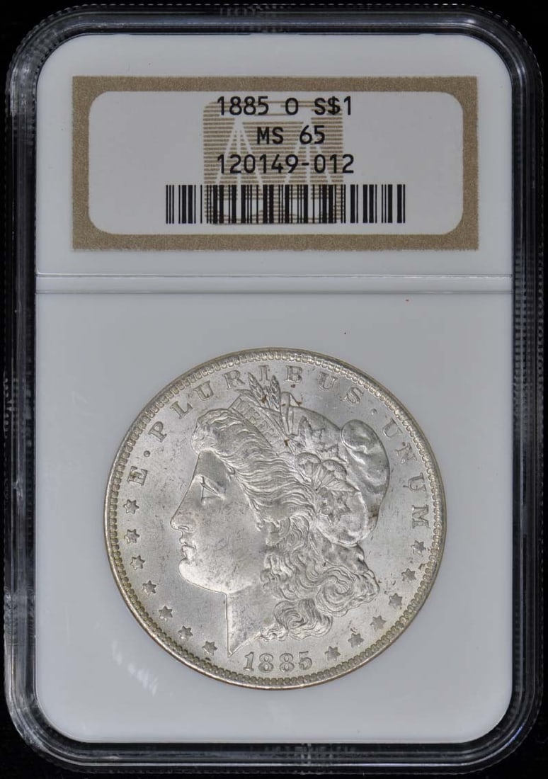 1885-O NGC MS65 Uncirculated Morgan Dollar Coin: 1885-O NGC MS65 Uncirculated Morgan Dollar Coin This 1885-O Morgan Dollar is a remarkable addition to any coin collection. Certified by NGC with a grade of MS65, this uncirculated coin showcases the b