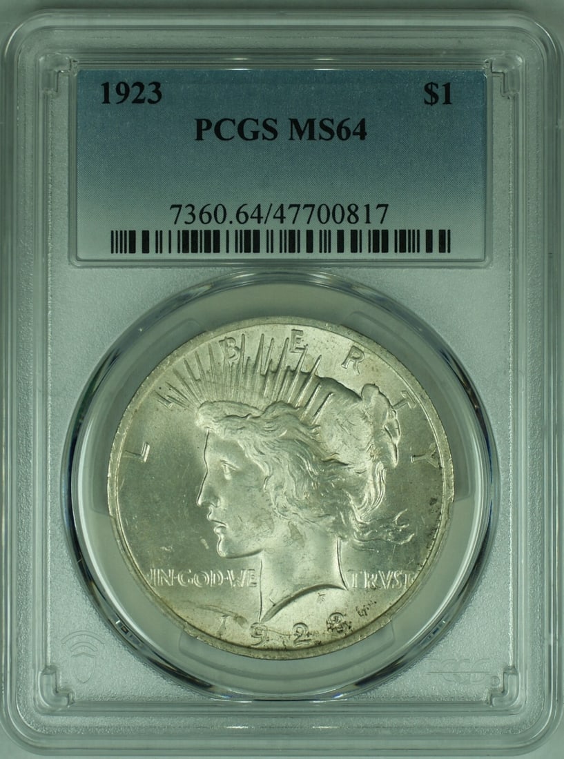 PCGS Certified MS 64 Peace Silver Dollar Coin 1923 (1 of 2)